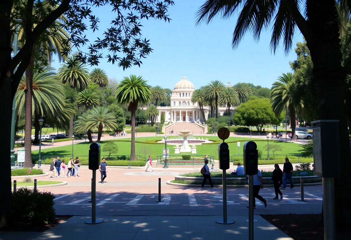 New parking meters at Balboa Park with visitors in the background