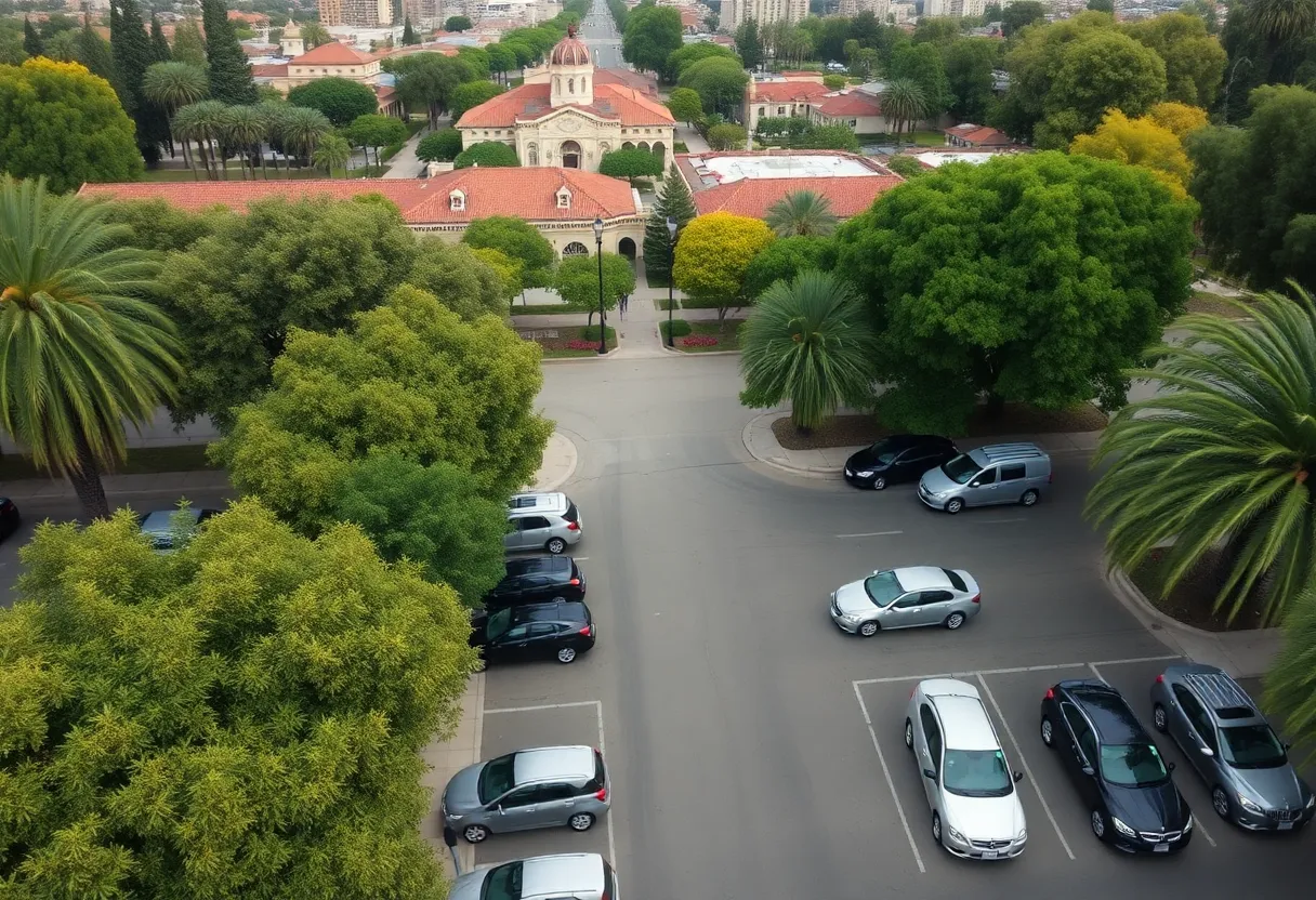 Aerial view of Balboa Park showcasing parking areas and meters