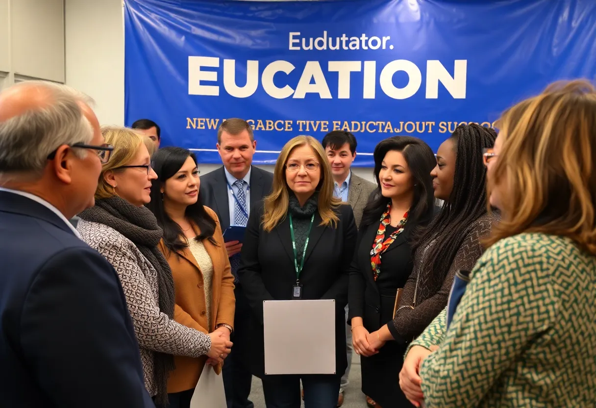 Educators discussing endorsements in a political campaign setting