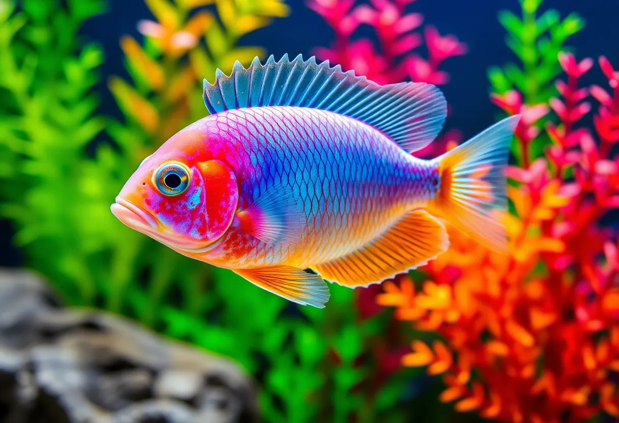 Rare freshwater fish species displayed at Bayside Aquarium in San Diego.