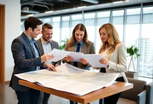 Real estate professionals working collaboratively in an office