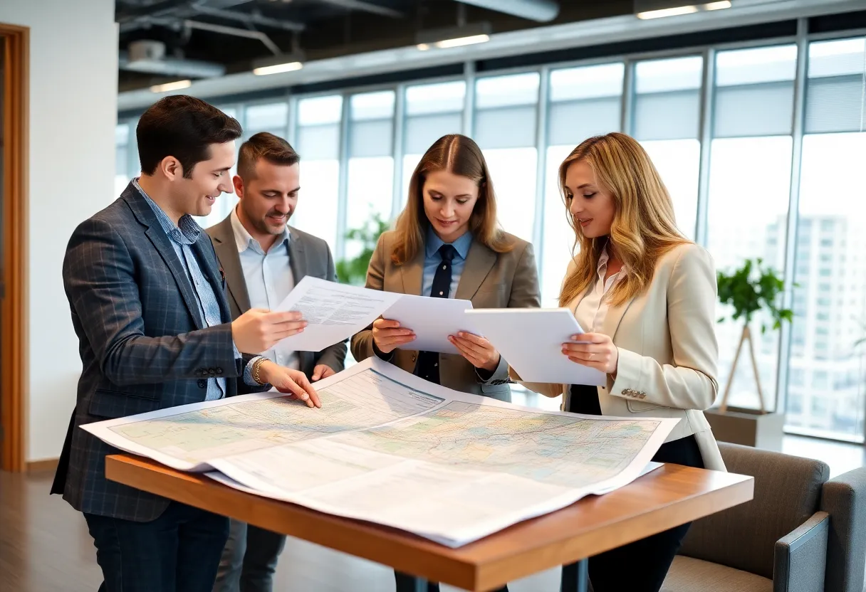 Real estate professionals working collaboratively in an office