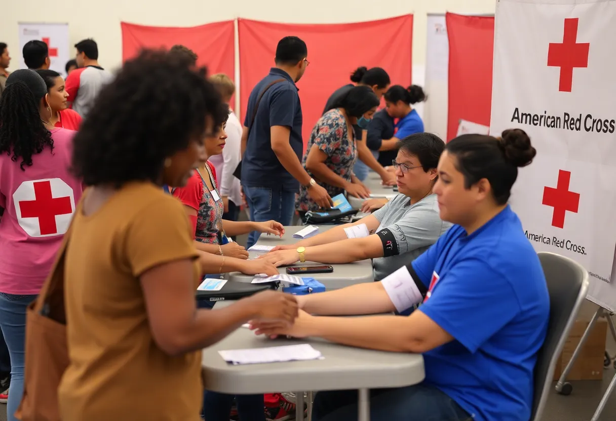 Community members donating blood at a drive in San Diego.