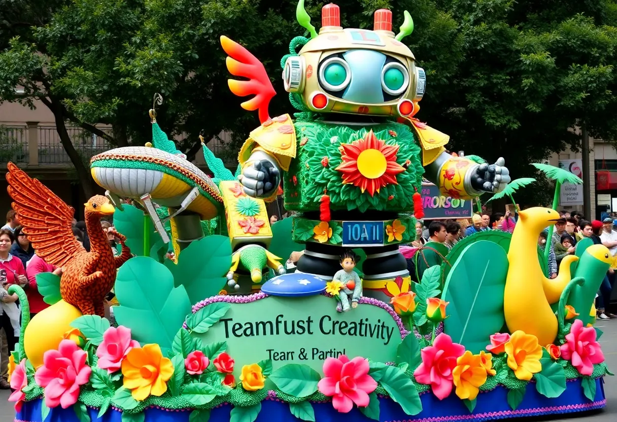 Cal Poly Universities' Jungle Jumpstart float at the Rose Parade