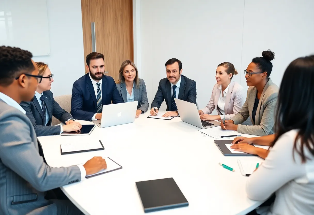 Business leaders collaborating on economic policies