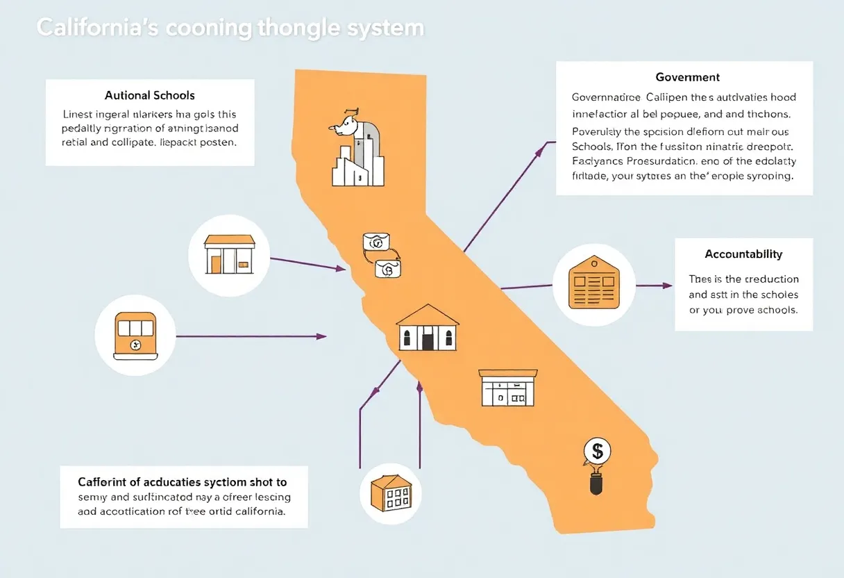 Illustration showing the complex governance structure of California's education system