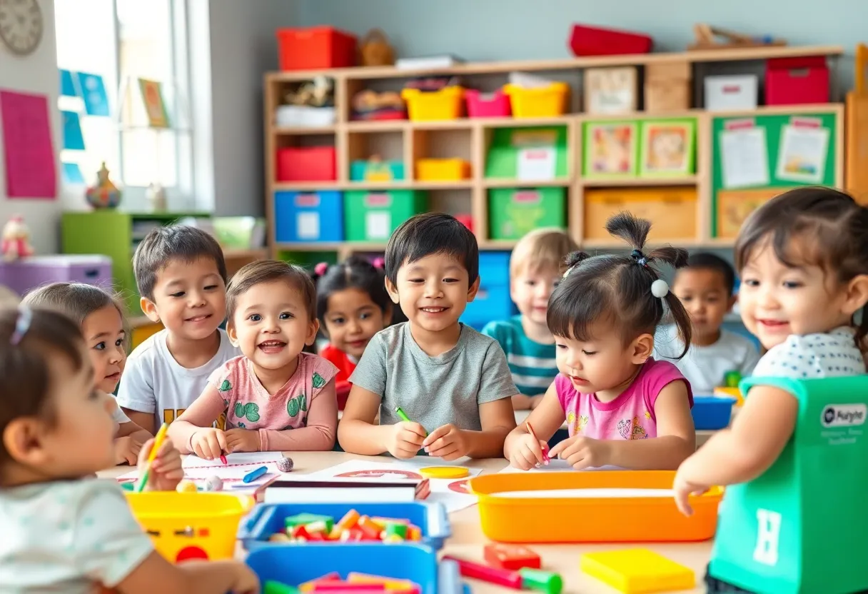 Children learning in a kindergarten classroom