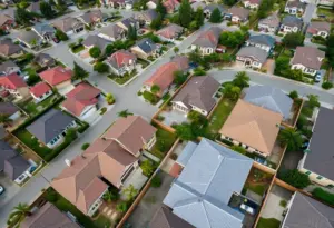 Aerial view of suburban homes in California