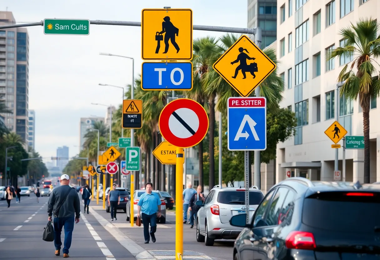 New traffic signs and road safety measures in San Diego.