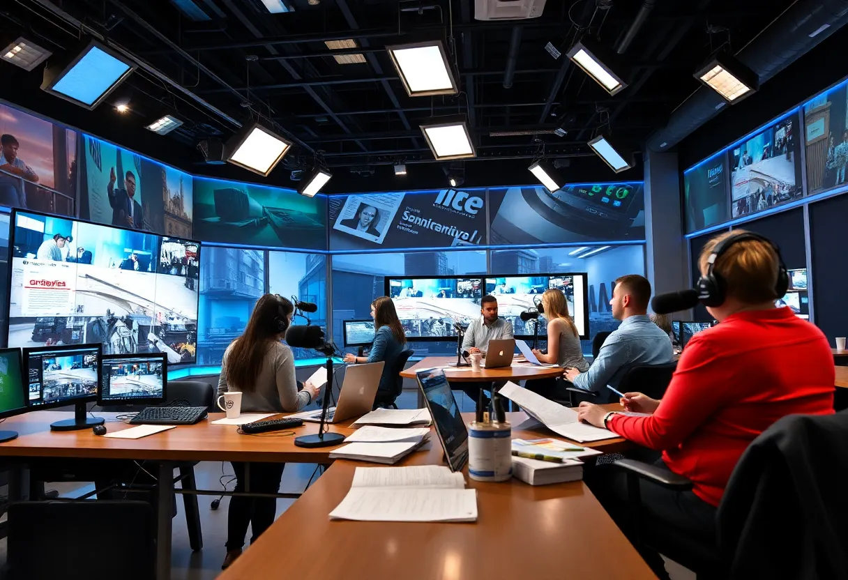 Image of journalists collaborating in a newsroom for The California Post