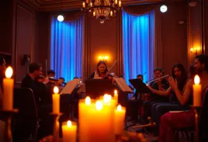 String quartets performing at a candlelight concert