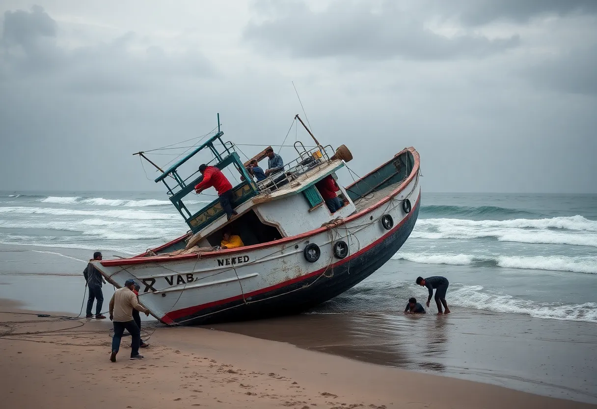 Capsized fishing boat off the coast of San Diego