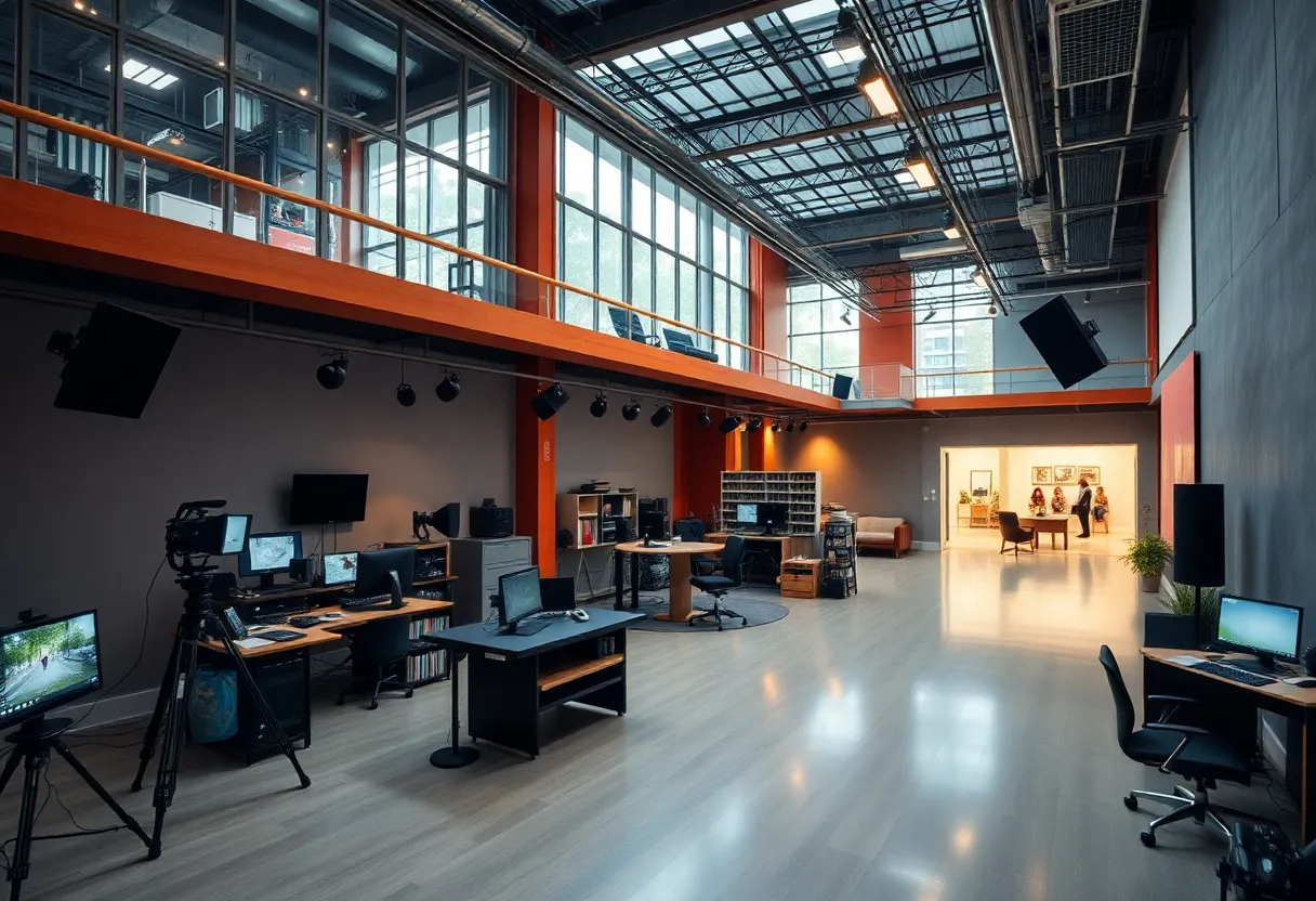 Chula Vista film studio exterior showcasing modern architecture and vibrant environment.