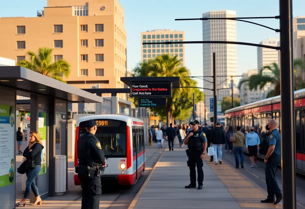Scene of the City College Trolley Station in San Diego with police presence
