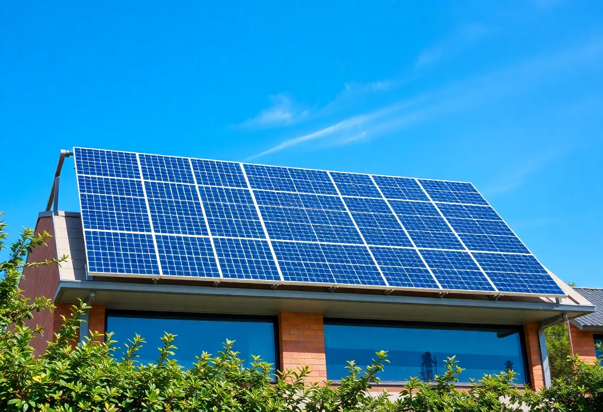 Solar panels installed on a commercial building roof