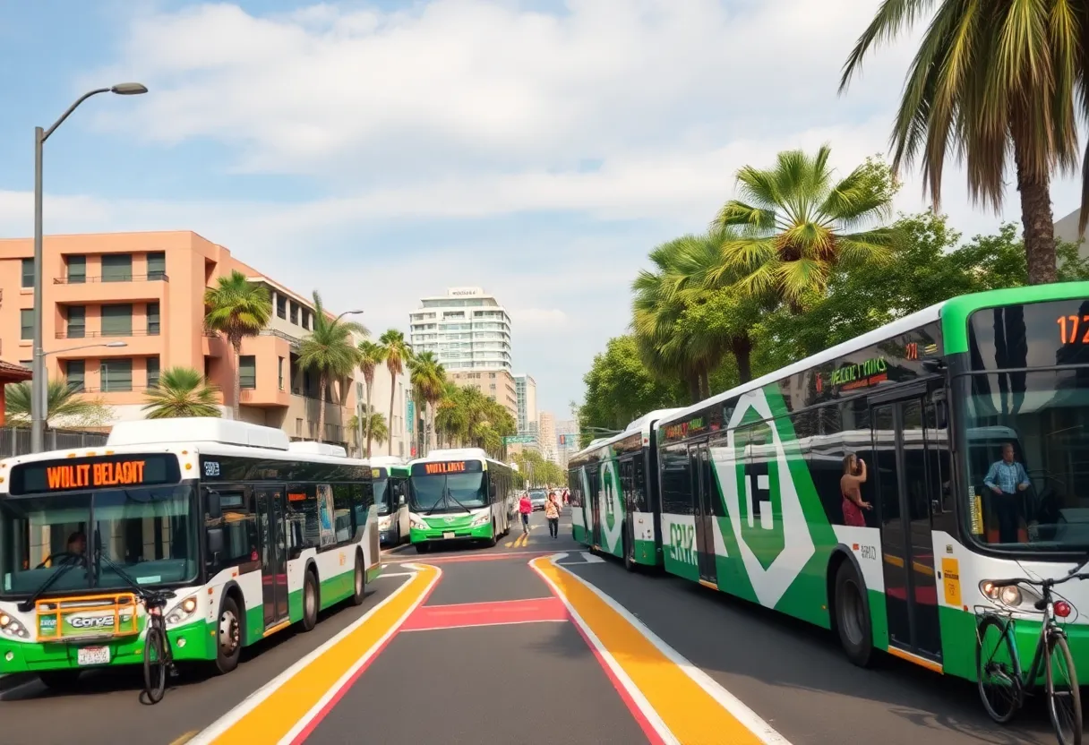 Public transportation and electric vehicles in California with bike lanes