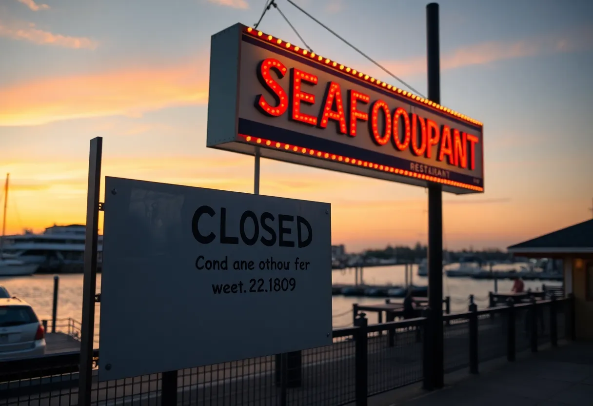 Closed sign at Joe's Crab Shack seafood restaurant