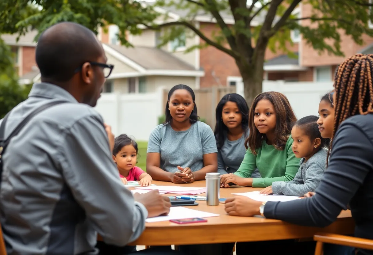 Community members discussing child safety issues