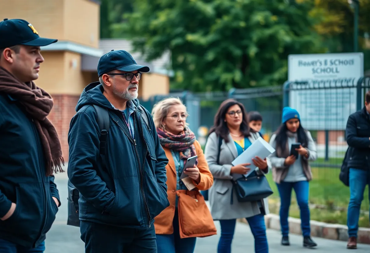 Parents and educators conducting a safety patrol near a school in Oakland.