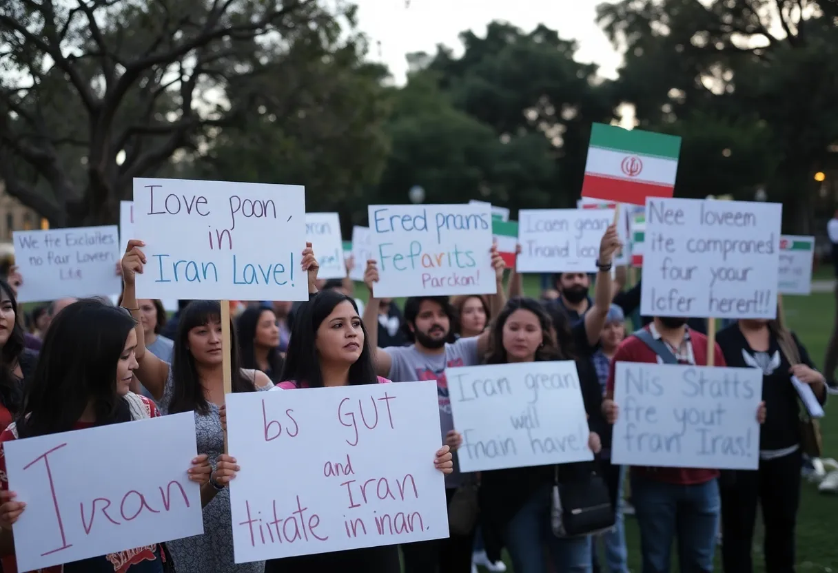 Community members gathered in San Diego showing support for families in Iran during the internet blackout.