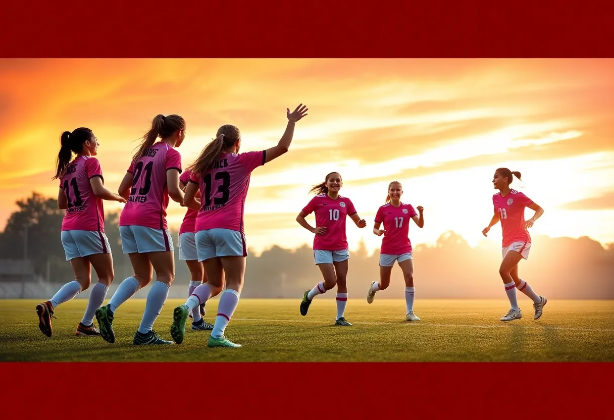Coronado Islanders girls' soccer team celebrating a goal on the field