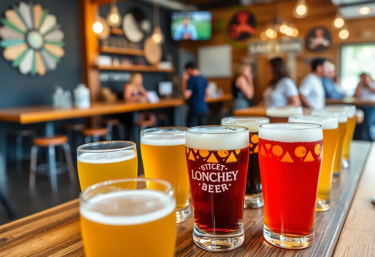 A variety of craft beers served in a San Diego brewery