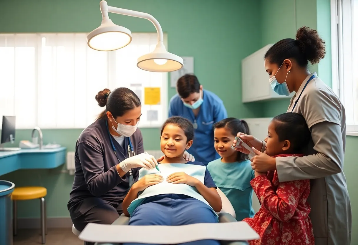 Child receiving dental care at a community clinic