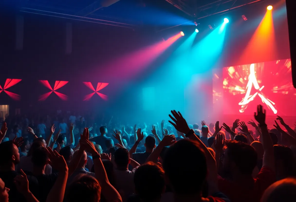 Excited crowd at a hip-hop concert featuring Cypress Hill