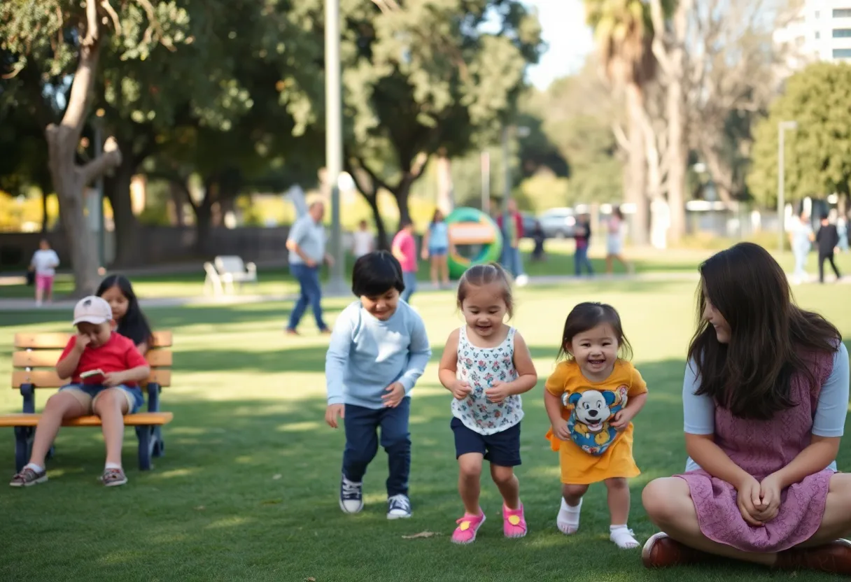 Community park in San Diego with children and families