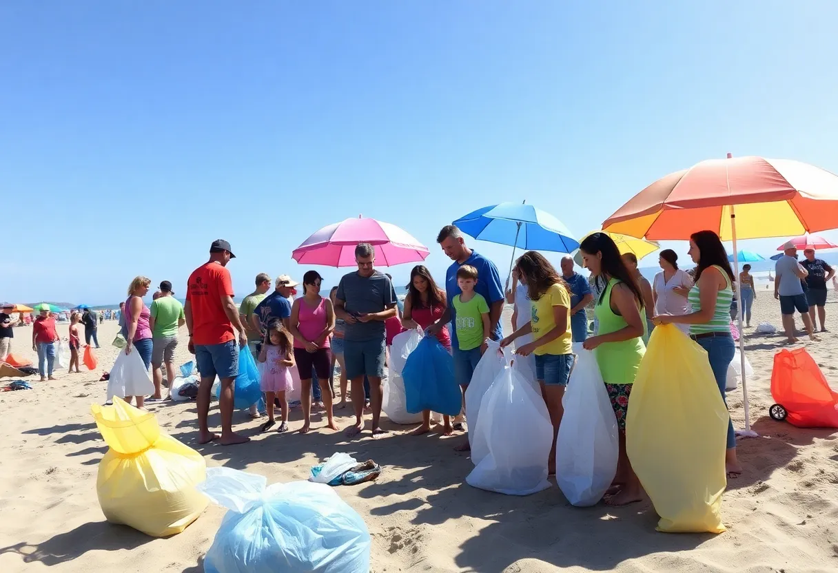 Volunteers participating in a beach cleanup in Del Mar, California.