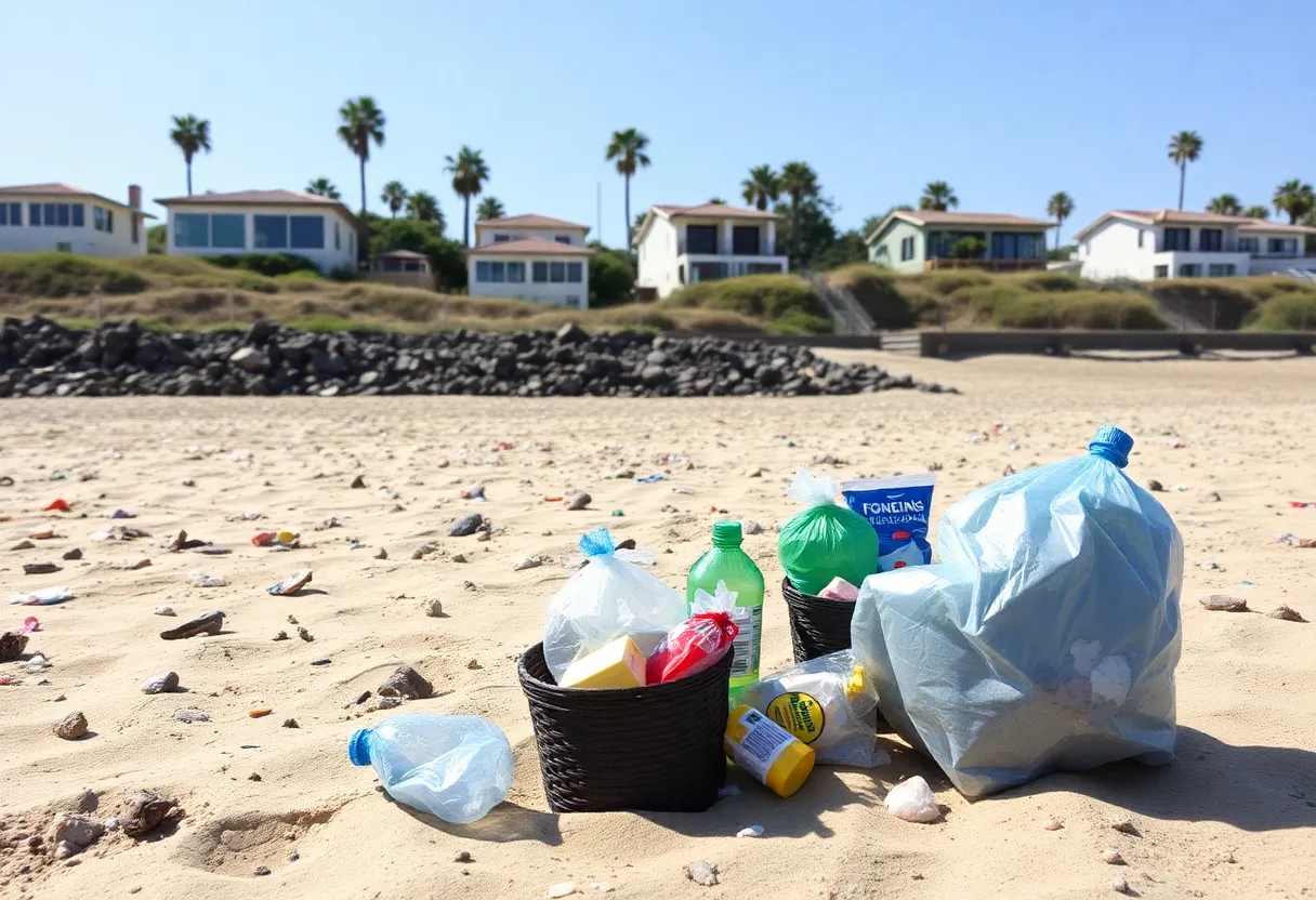 A clean Del Mar beach showcasing eco-friendly initiatives and a beautiful landscape.
