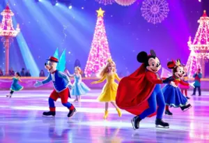 Disney characters performing on ice during Disney On Ice Let's Dance show