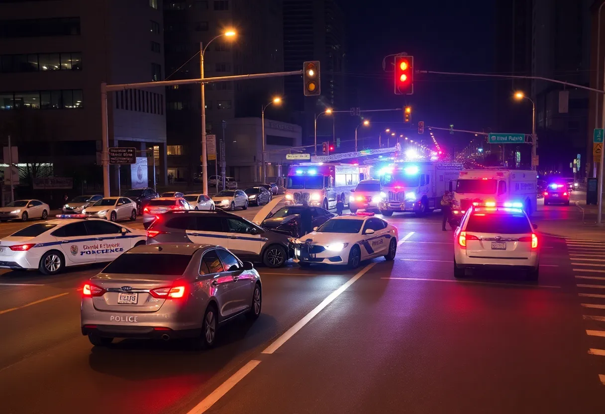 Emergency services at the scene of a DUI-related multi-vehicle collision in East Village, San Diego.