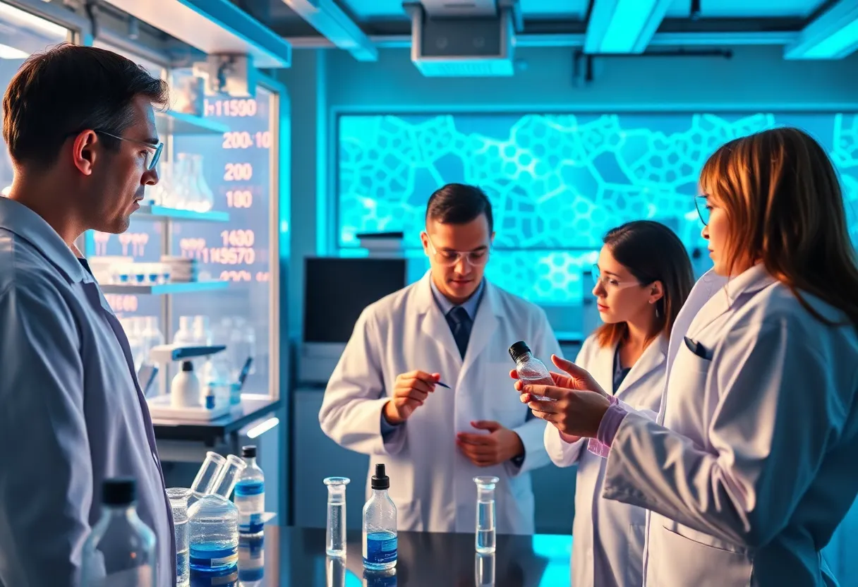 Scientists working in a biotechnology laboratory on autoimmune treatments.