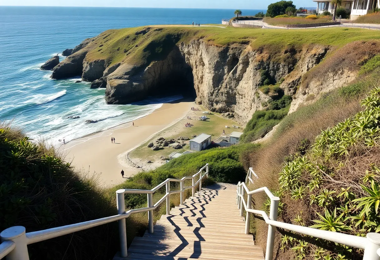 Reopened D Street Beach access staircase in Encinitas, California