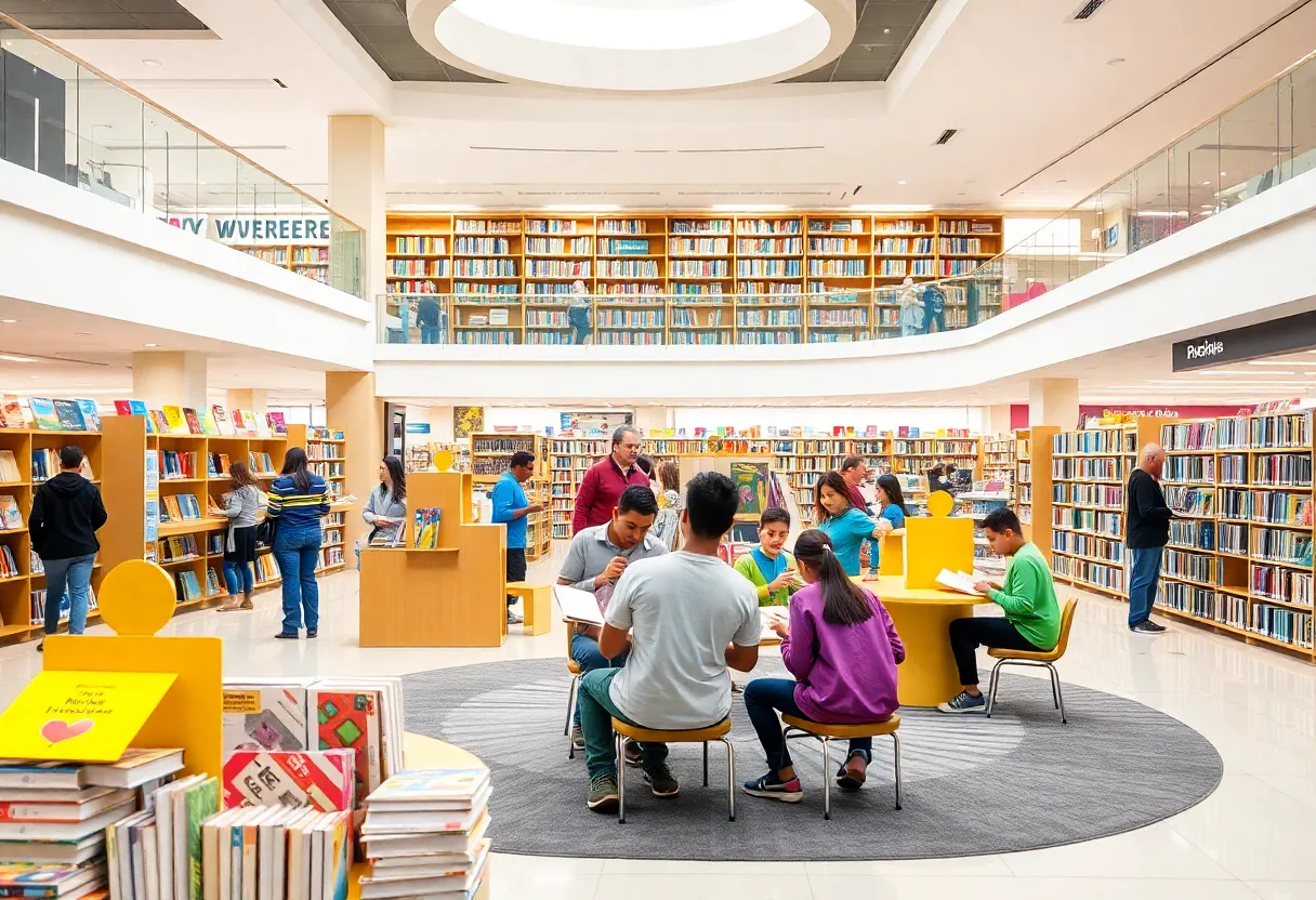 Families enjoying the Escondido Library space at North County Mall