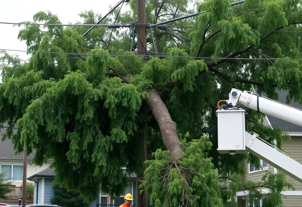 A fallen tree on electrical wires in Poway, California