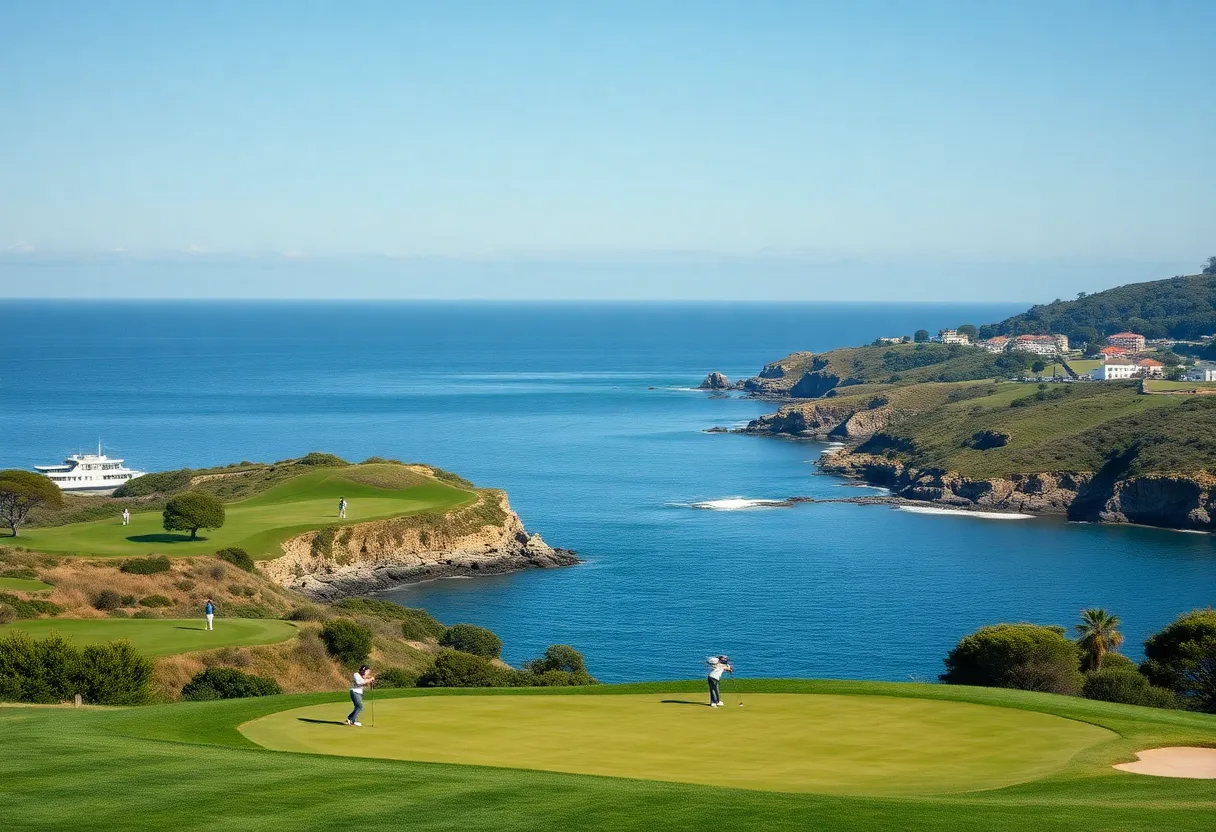 A scenic view of Torrey Pines Golf Course during a golf tournament