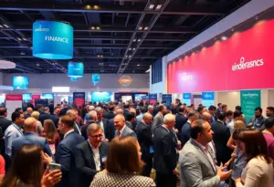 Financial advisors networking at a conference