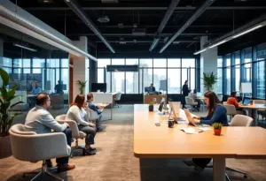 Modern financial advisors collaborating in an office