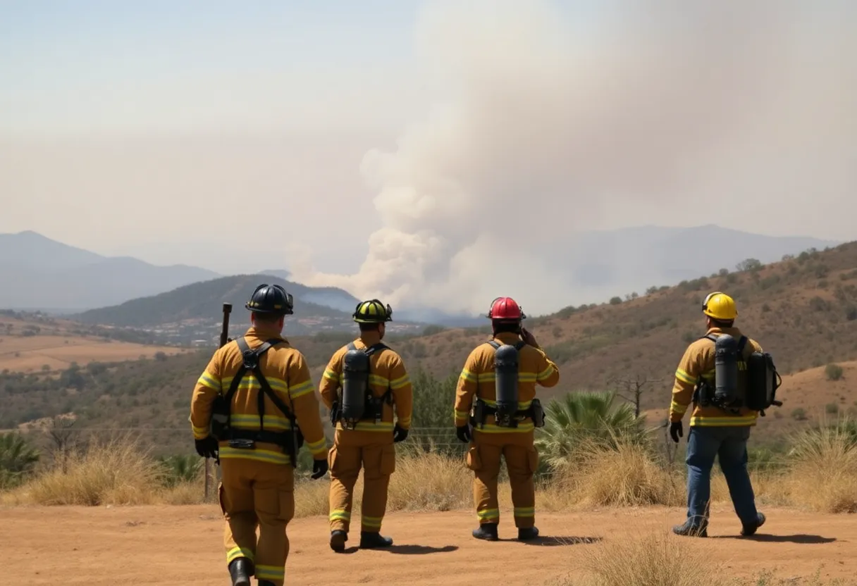 Firefighters working to contain a wildfire in San Diego County