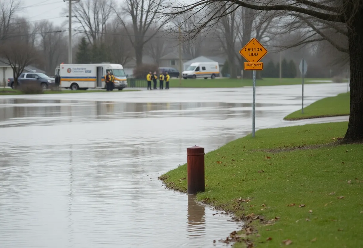 Flooded creek with emergency responders in Goleta