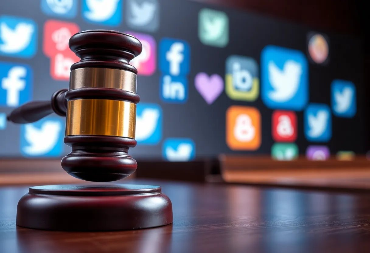 Courtroom scene representing FTC appeal against Meta