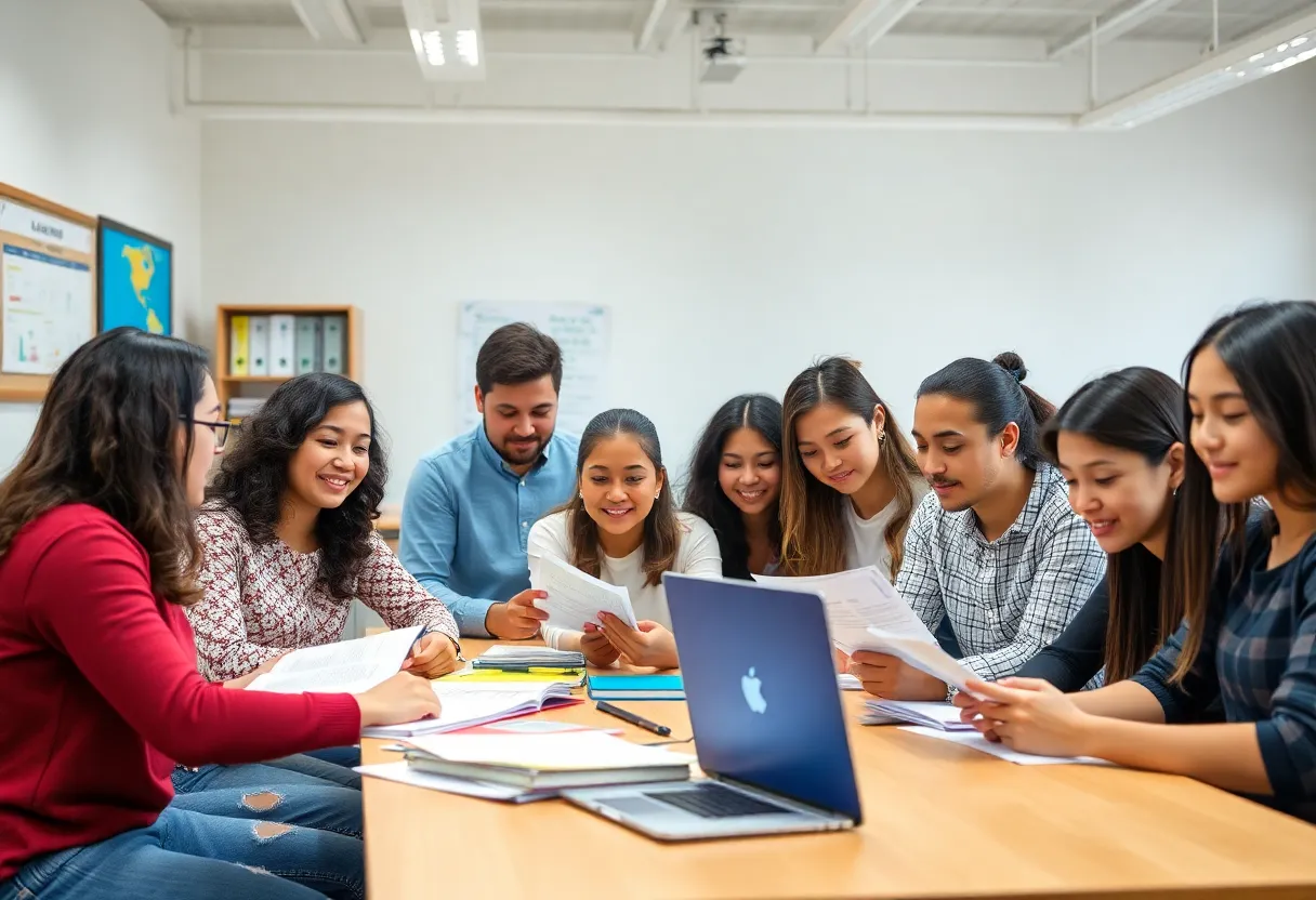 Students preparing for the GTELP English proficiency test in a classroom.
