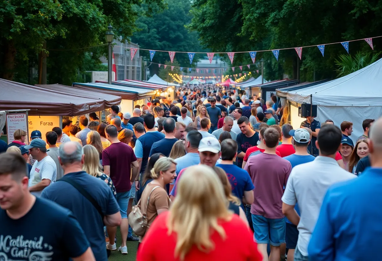 Crowds enjoying a lively tailgate party with food and music.