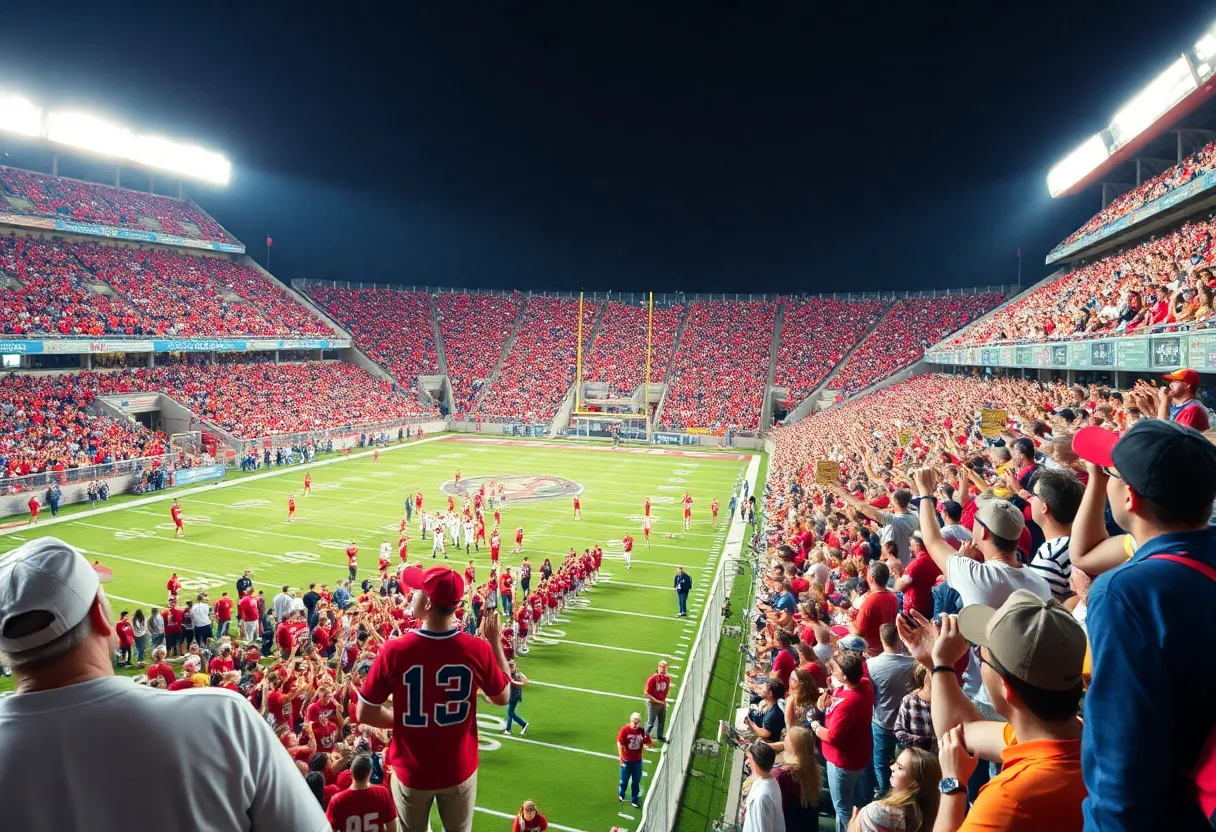 Fans cheering at the Holiday Bowl game