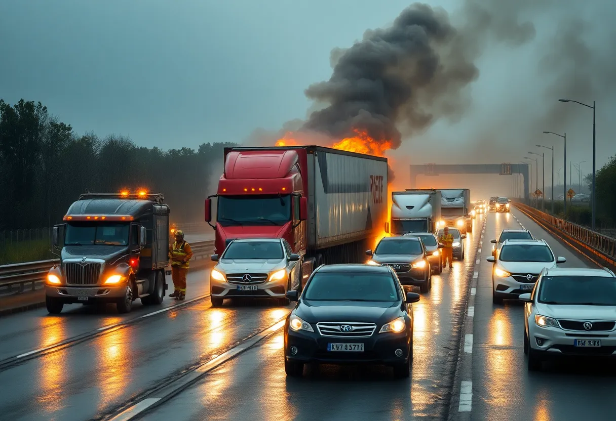 Fire incident involving a truck hauler on I-10 near Whitewater