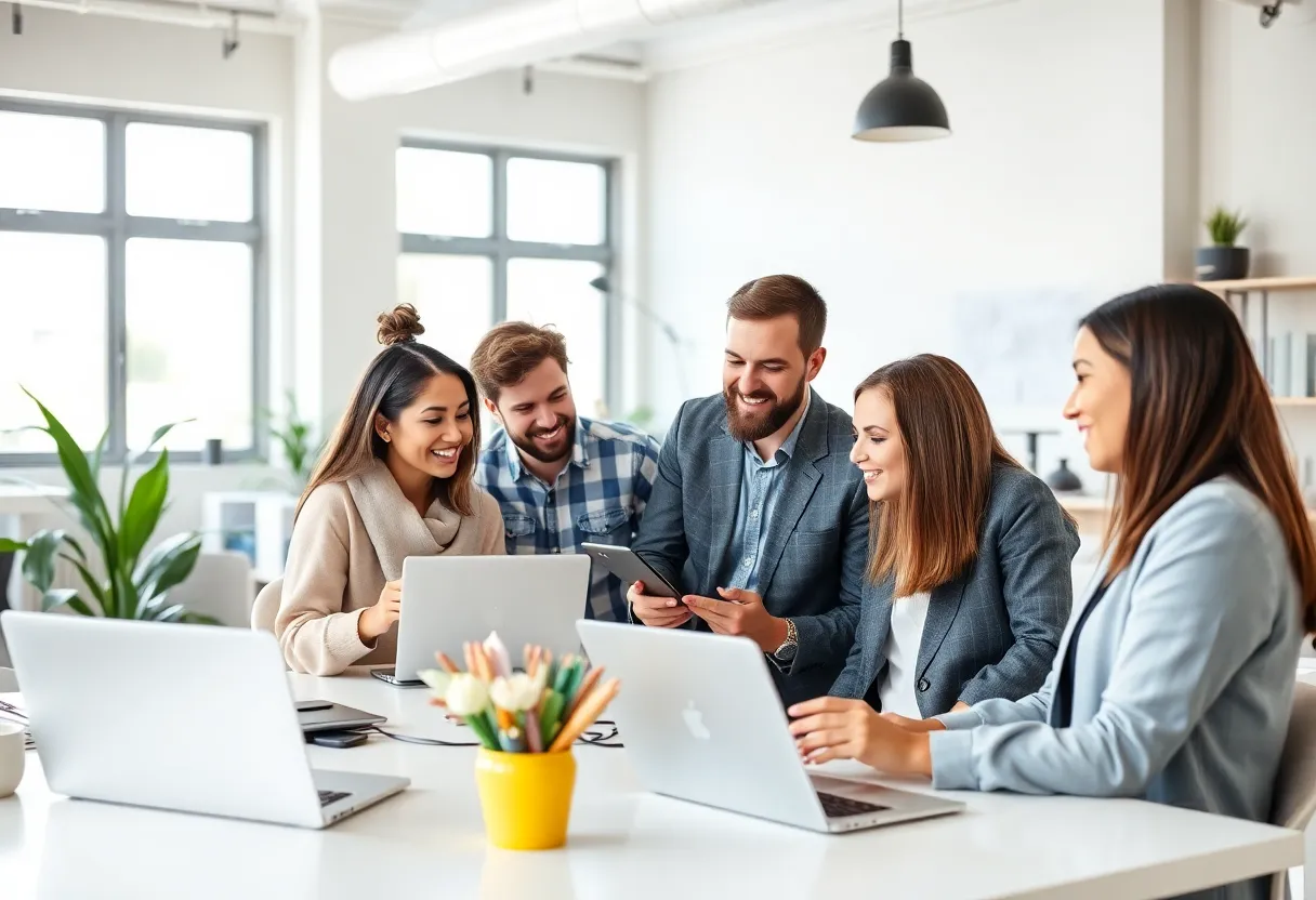 Small business owners engaging with digital marketing tools