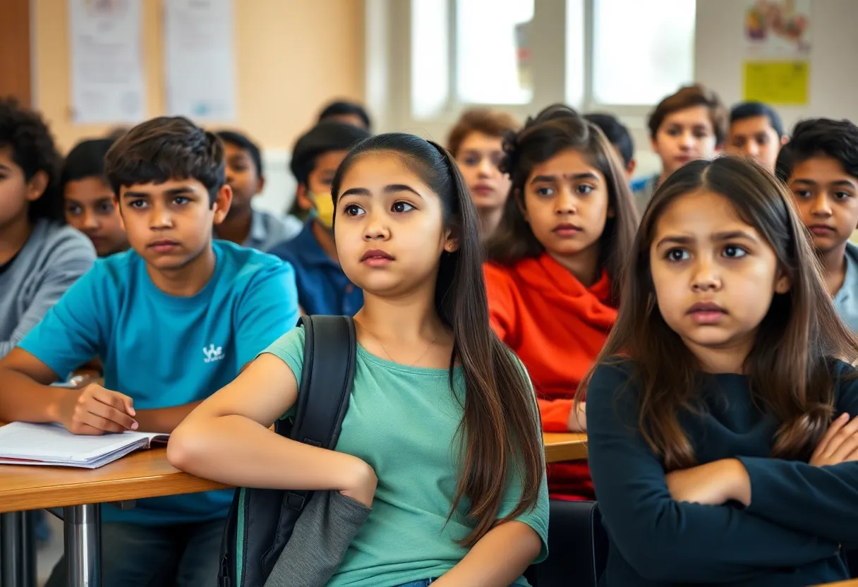 Students showing stress and concern in a classroom environment.