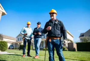 Property inspection team assessing a residential area for water damage risks.
